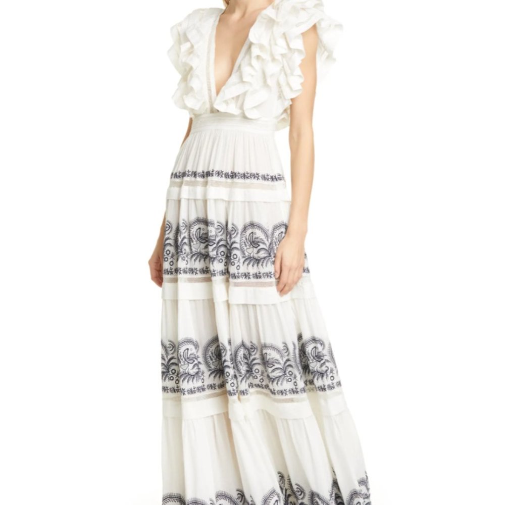 Ulla Johnson  Ruffle Embroidered Maxi Dress